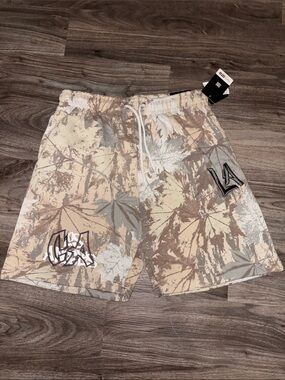 Eighty Eight Desert Camo LA Graphic Beige Drawstring Shorts